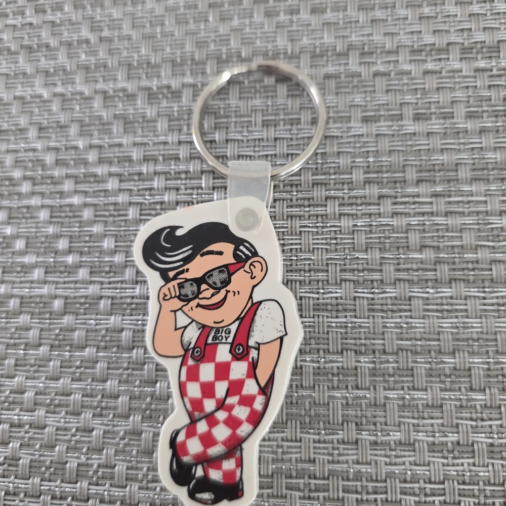 Big Boy Keychain with Red and White Checkered Overalls